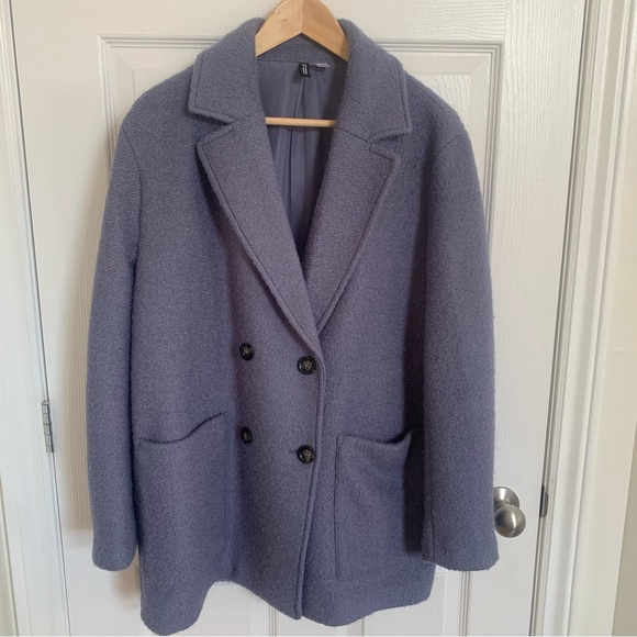 H&M blue wool bouclé coat - Picture 1 of 6